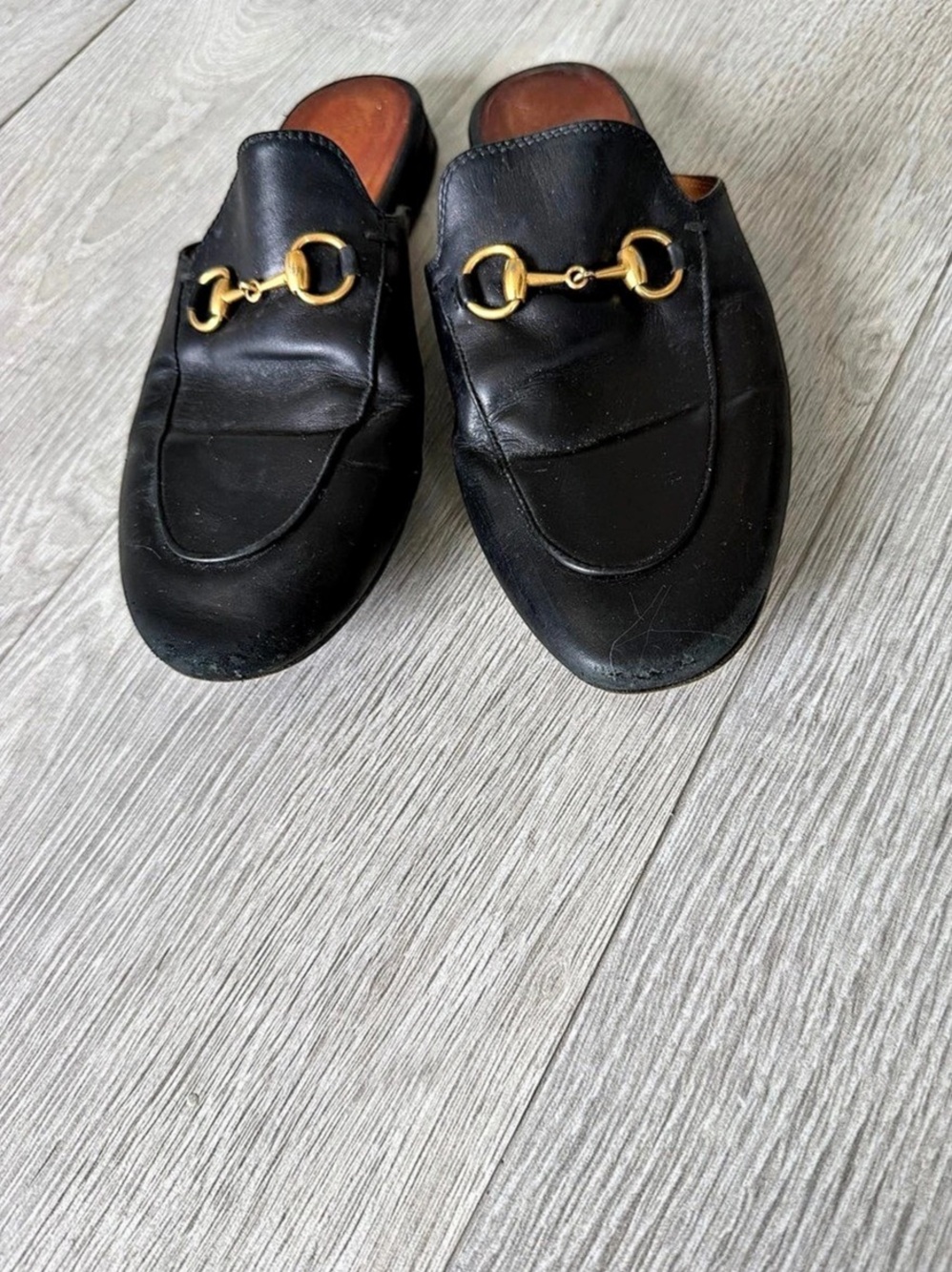 Gucci Princetown Leather Horsebit Mule Mules Black & Brown EU 37.5